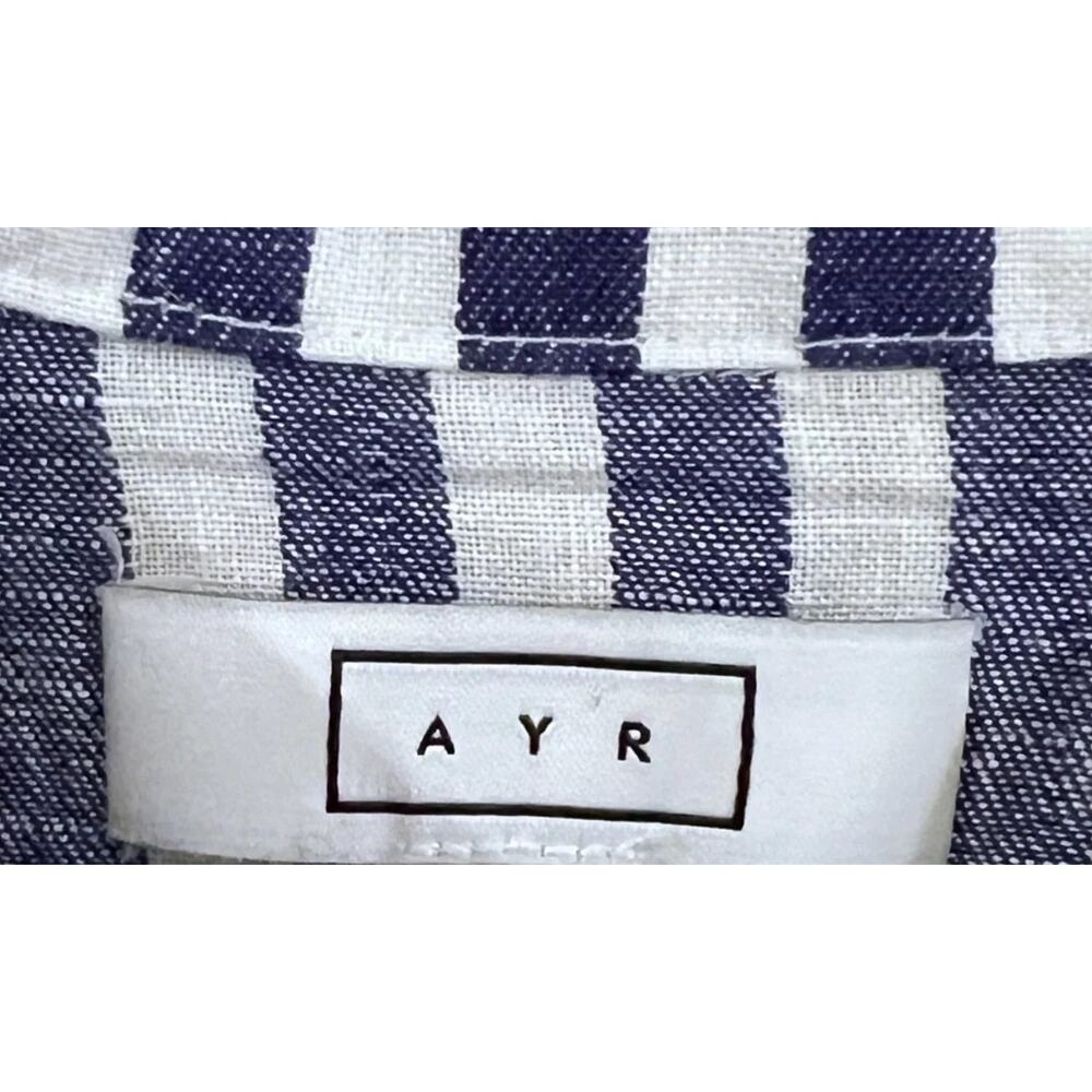 AYR Linen Sunset Midi Dress S Blue White Stripe Coastal Travel Resort Luxury - Picture 3 of 9